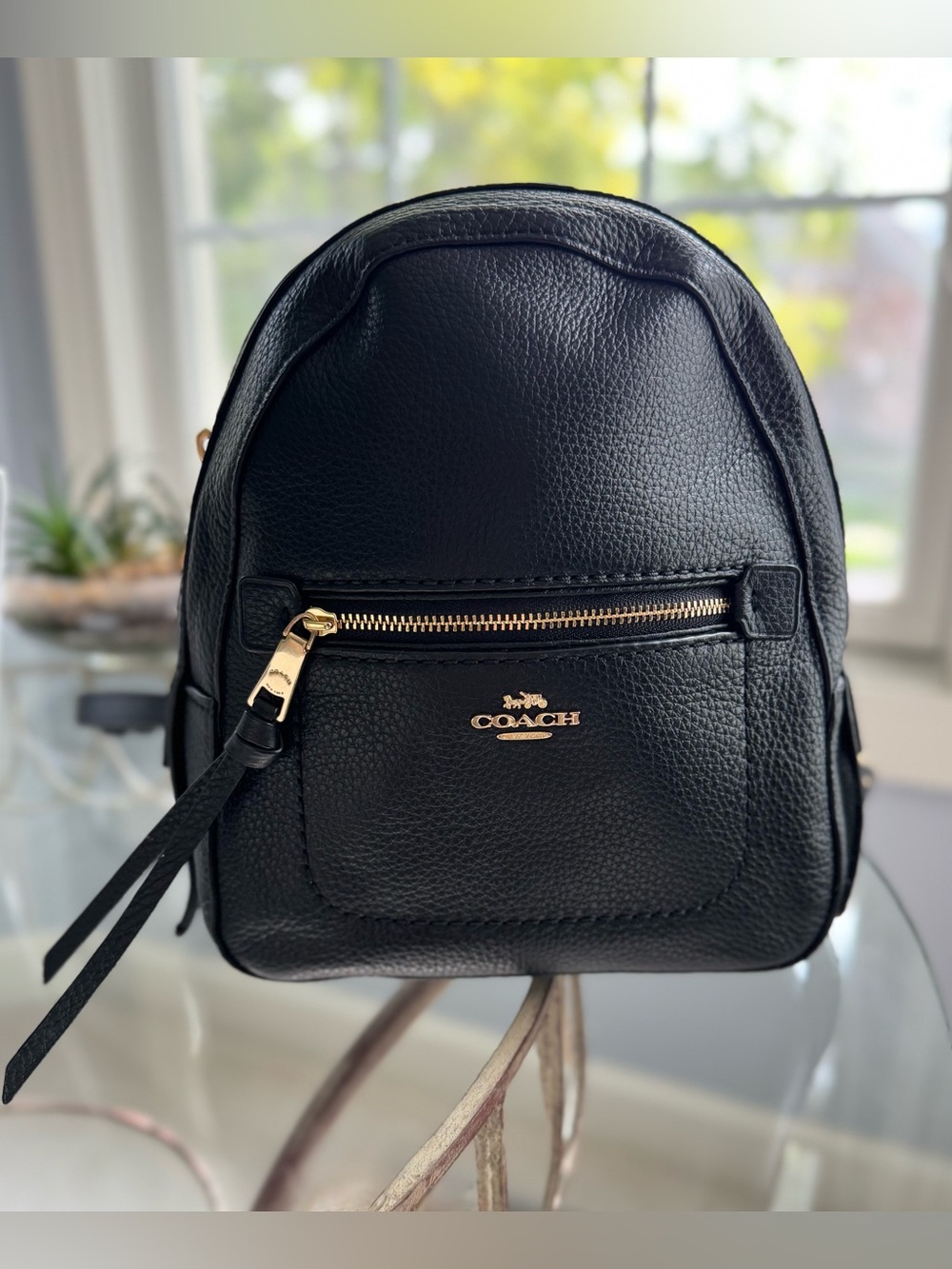 NWT Coach Andi Pebbled Leather Backpack Black Gold Hardware